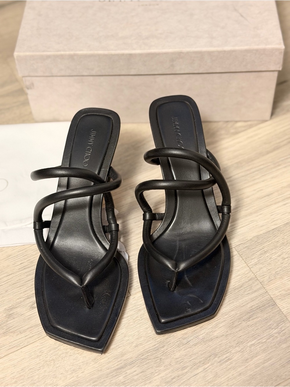 Jimmy Choo Black Leather Loop-Strap Slide Sandals